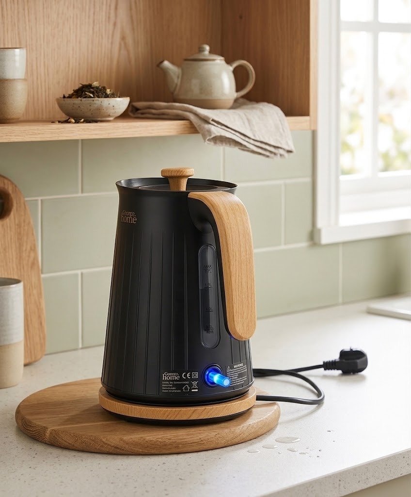George Home Black Wood Textured Scandi Fast Boil Electric Kettle 1.7L