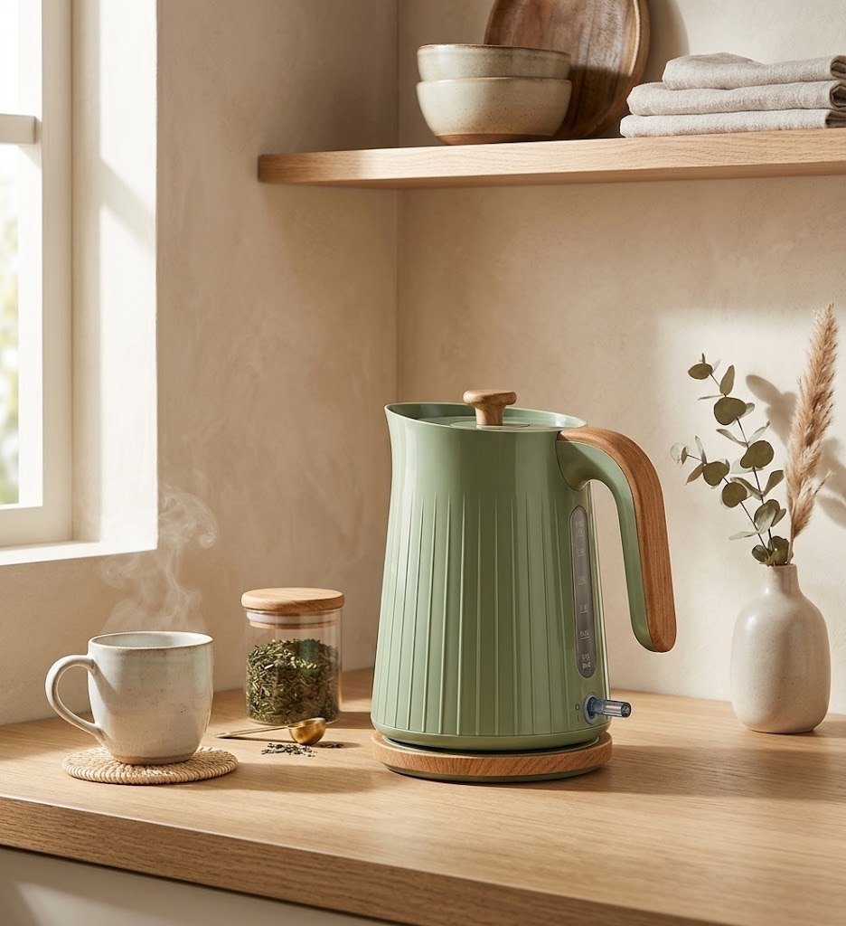 George Home Fast Boil Green & Wood Effect Kettle (1.7L)