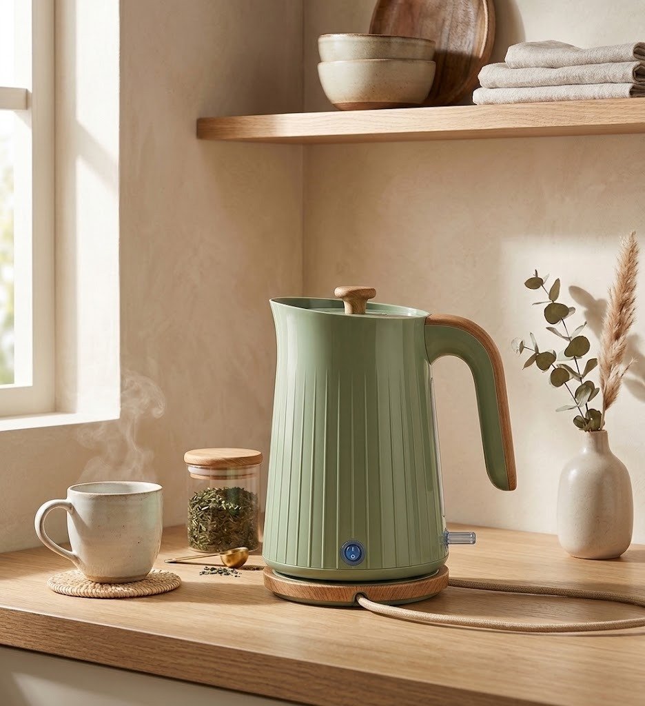 George Home Fast Boil Green & Wood Effect Kettle (1.7L)