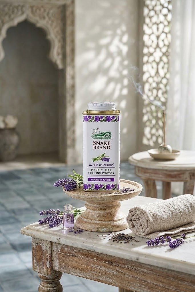 Snake Brand Prickly Heat Relaxing Cooling Powder with French Lavender