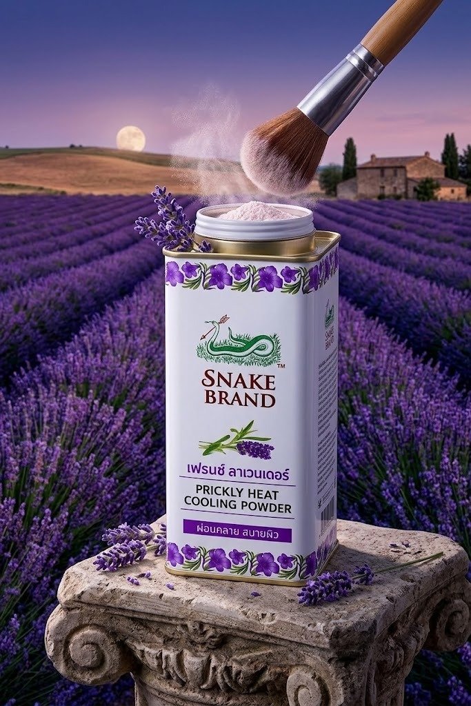 Snake Brand Prickly Heat Relaxing Cooling Powder with French Lavender