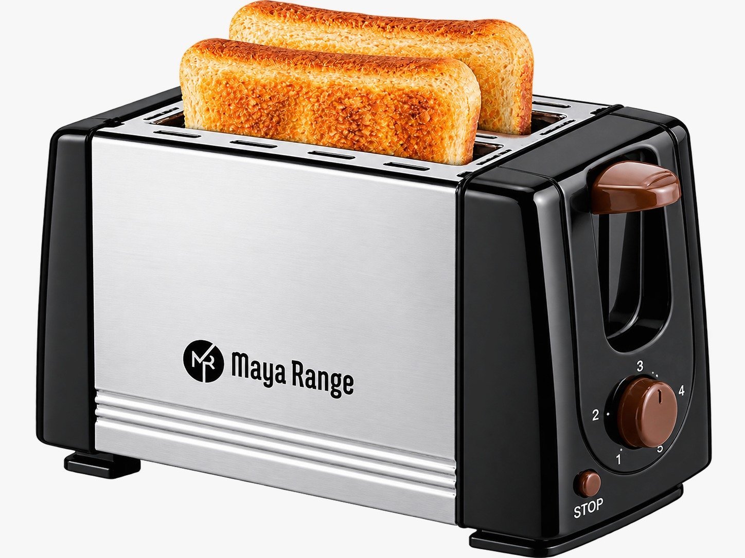 Maya Range Two-Slice Bread Toaster with a stainless steel and black finish