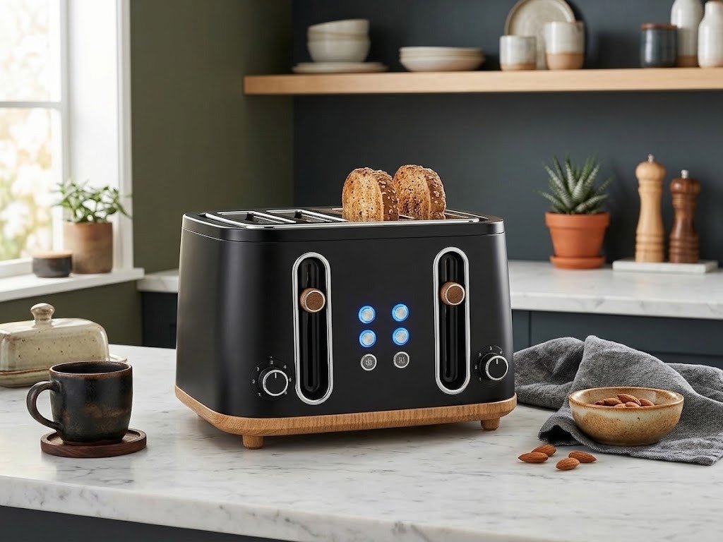 George Home Black and Wood Scandi 4-Slice Toaster