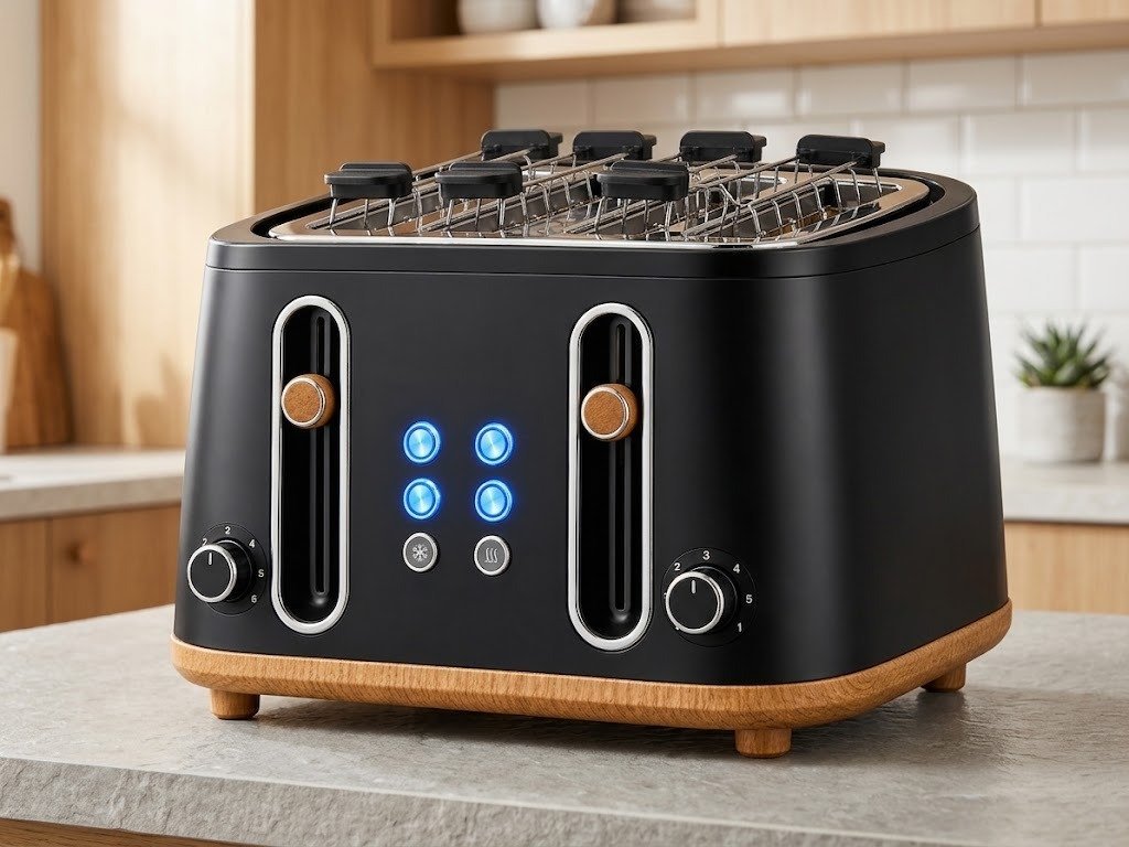 George Home Black and Wood Scandi 4-Slice Toaster